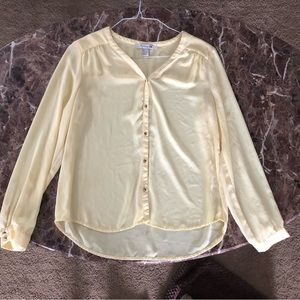 Baby Yellow sheer button up blouse with gold buttons